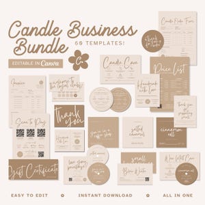 Bearbeitbares Kerzen-Business-Bundle, druckbare Kerzenetiketten, Kerzenpflegekarte, Dankeskarte, Pflegeanweisungen, Bestellformular Canva-Vorlage