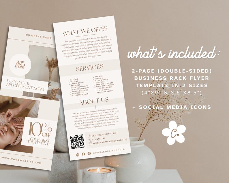 Editable Business Rack Card Flyer Canva Template, One Page Marketing Flyer, Esthetician Flyer, Canva Thin Flyer, Beauty Salon Flyer, Elle image 3