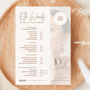 Aesthetic Price List Design Templates, Beauty Salon Botox Lip Filler Fat Removal Menu Catalog, Nurse Injector Price, MedSpa Price Menu, Elle image 3