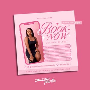 Folleto editable &quot;Hazlo tú mismo&quot; de Canva, plantilla prediseñada para volante de peluquería, folleto de maquillaje de pestañas, uñas, pelucas y estilista, folleto de citas disponibles, febrero