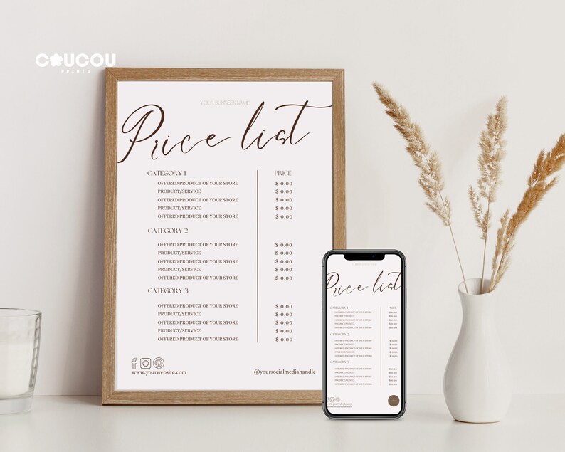 Modern Price List Template Canva Editable Price Sheet Etsy