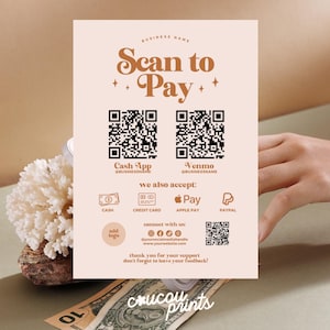 Plantilla de letrero con código QR editable, imprimible, escanear para pagar, letrero de pago Venmo, escanear a PayPal, CashApp, letrero Venmo personalizable, Canva - Daisy