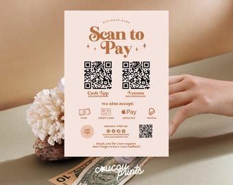 Editable QR Code Sign Template, Printable Scan to Pay, Venmo Payment Sign, Scan To Paypal CashApp Venmo Sign Customizable Canva - Daisy