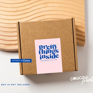 Design de etiqueta de selo de caixa editável Canva, modelo de etiqueta de caixa personalizada, etiquetas de embalagem para impressão, adesivos de embalagem de pedido de marca editáveis, Cofi
