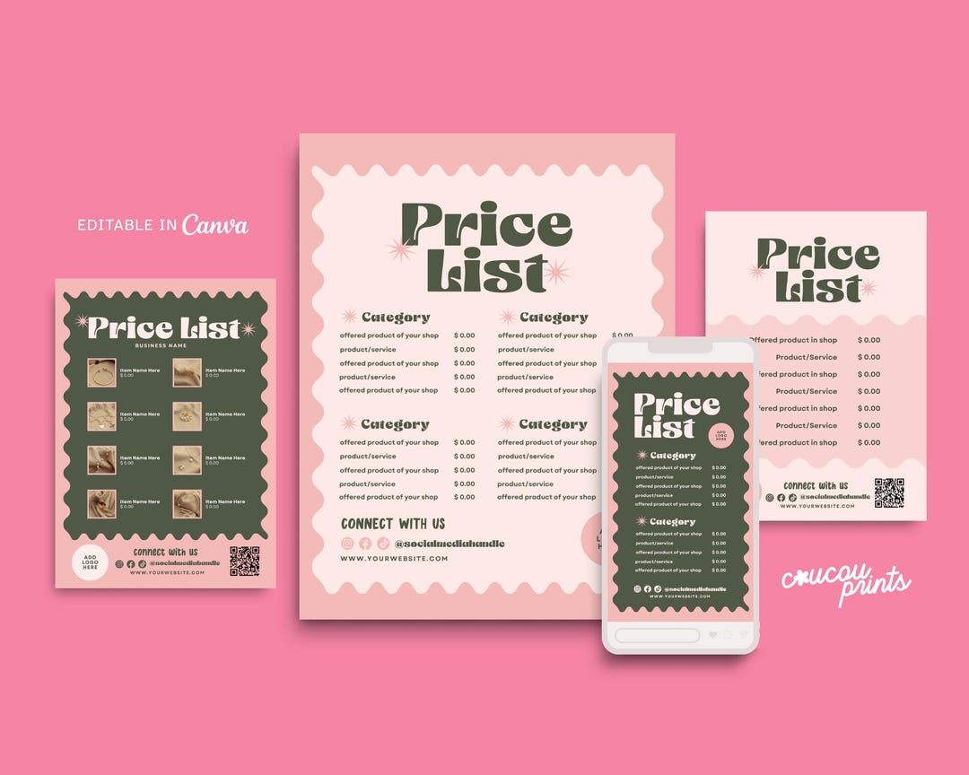 Editable Price List Template Canva, Printable Payment Sign, Beauty ...