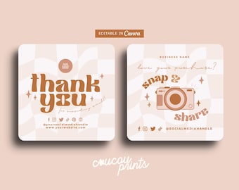 Retro Snap and Share Card Template, Editable Social Media Card, DIY Order Insert Card, Like & Connect With Us Template, Snap Tag Share, Coco