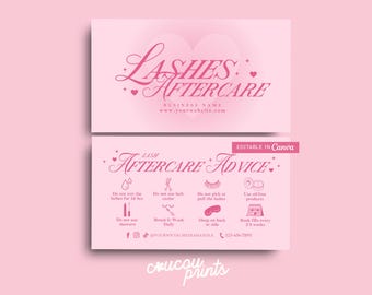 Editable Lash Aftercare Card Template, Printable Aftercare Lash Cards, Lash Extension Business Cards, Printable Eyelash Care Card Canva, Feb