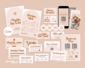 Press On Nail Business Bundle, Nails Product Packaging Card, How To Apply Instruction Nails Sizing Kit Design, Thank You Editable, Daisy