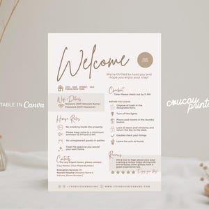 Plantilla de letrero de bienvenida de Airbnb, letrero de bienvenida editable para anfitriones de Airbnb, letrero de wifi de Airbnb, imprimible para alquileres vacacionales, reglas de la casa de Airbnb, Elle