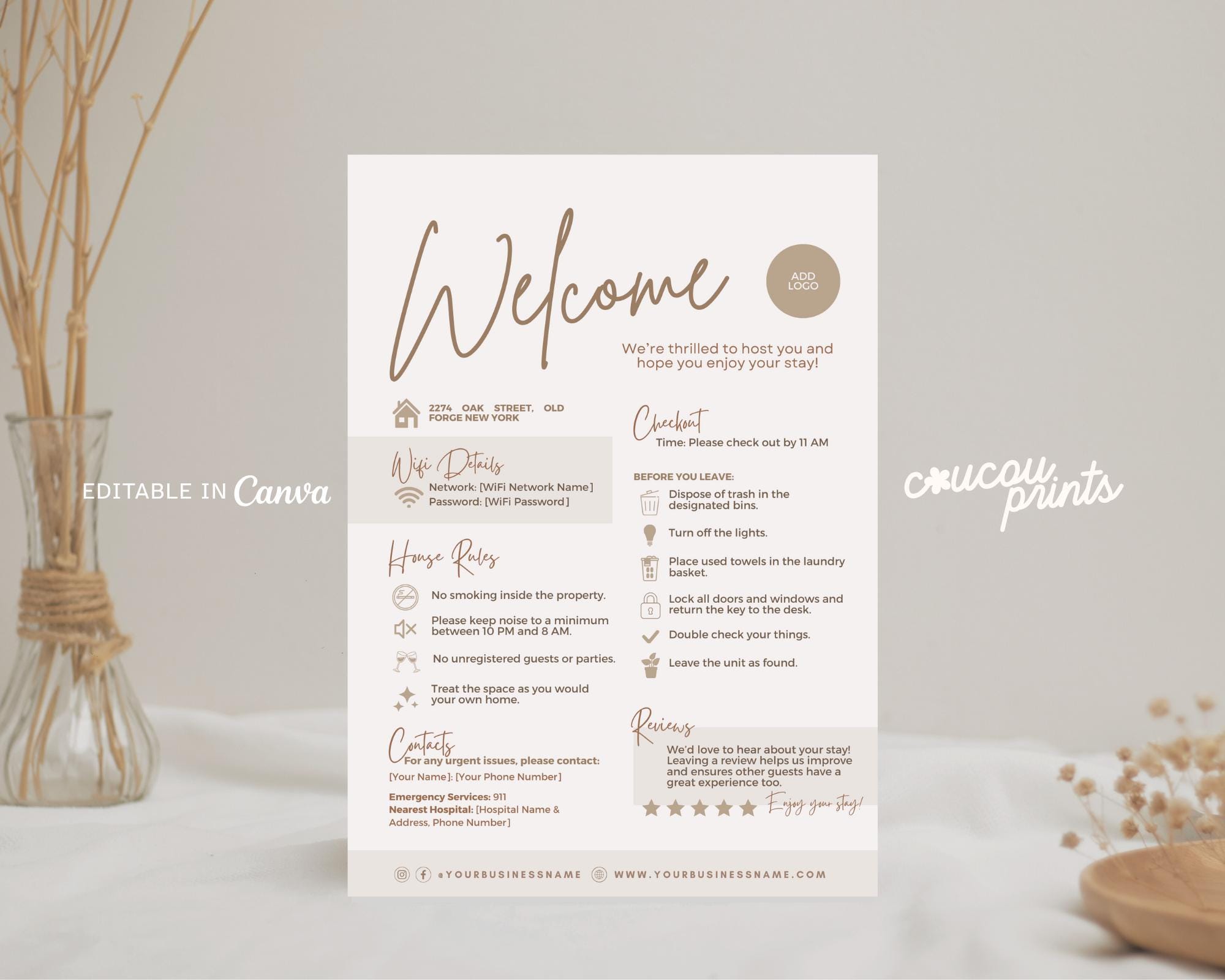 Airbnb Welcome Sign Template, Editable Welcome Sign for Airbnb Hosts,  Airbnb Wifi Sign, Vacation Rental Printable, Airbnb House Rules, Elle - Etsy