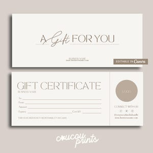 Plantilla de certificado de regalo de Canva, cupón de regalo imprimible, certificado de regalo editable, diseño moderno de tarjeta de regalo, cupón de regalo para salón de belleza y peluquería.