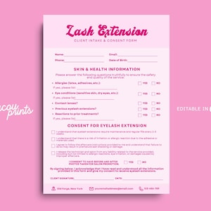 Formular für Wimpernverlängerungen (Canva), Einverständniserklärungen für Wimpernverlängerungen, Beratungsgespräche für Wimpernstylisten, Pflegekarten für Wimpernverlängerungen, Formulare für Kosmetikstudios, Kiss