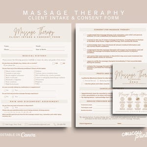 Formulaires de consentement à la massothérapie, Formulaire de consultation modifiable de notes de savon de massage, Consultation et dispense de massage, Cartes de soins de suivi de massage, Elle
