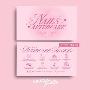 Bearbeitbare Nägel Nachsorge Kartenvorlage, Maniküre Kunden Pflegekarten, druckbare Nägel Pflegeanweisungen, Nagelstudio Visitenkarte Canva, Feb
