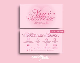 Editable Nails Aftercare Card Template, Manicure Client Care Cards, Printable Nails Care Instructions, Nails Salon Business Card Canva, Feb