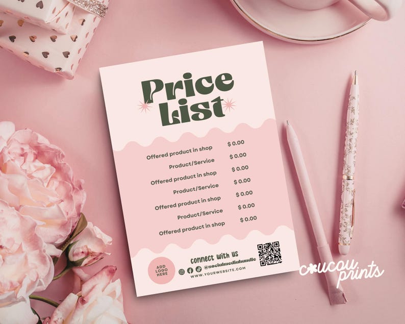 Editable Price List Template Canva, Printable Payment Sign, Beauty ...
