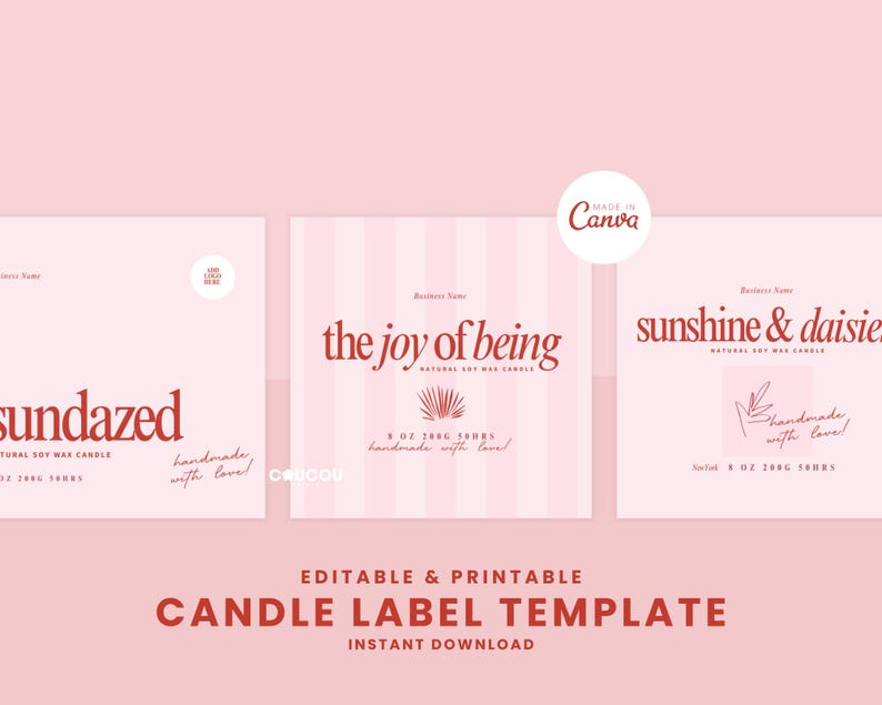 Pink Minimalist Candle Labels Design, Editable Modern Candle Jar Label