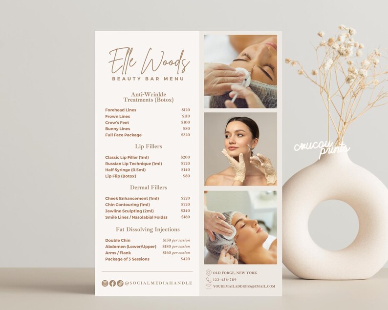 Aesthetic Price List Design Templates, Beauty Salon Botox Lip Filler Fat Removal Menu Catalog, Nurse Injector Price, MedSpa Price Menu, Elle image 3