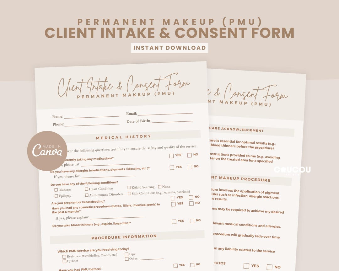 Permanent Makeup Forms, Editable PMU Consent Form Template, Makeup ...