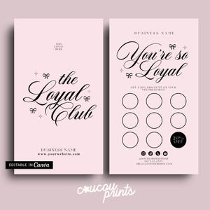Modelo de cartão fidelidade rosa Canva, cartão perfurado editável para clientes, design de cartão de recompensas para impressão, cartão com carimbo, cartão de desconto fidelidade Lash - Renda