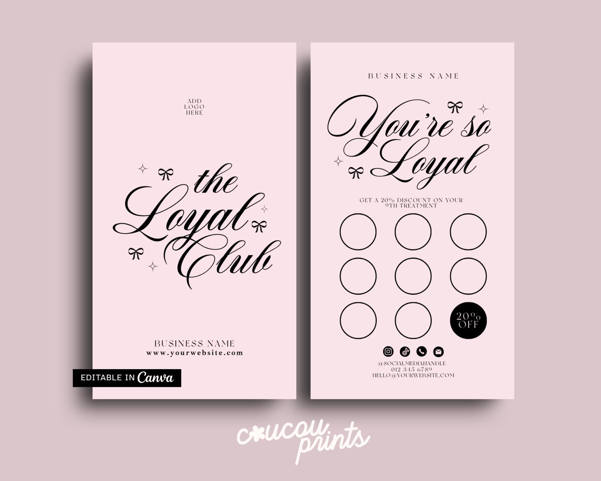 Pink Loyalty Card Template Canva, Editable Customer Punch Card ...