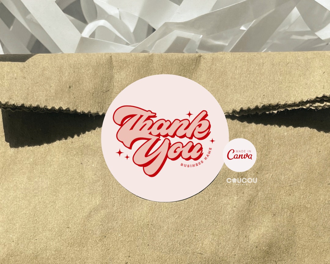 Pink Business Thank You Sticker, Round Box Seal Sticker Label ...