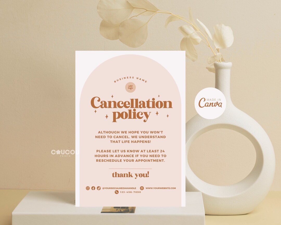 Editable Cancellation Policy Template, Retro Cancellation Spa Policies