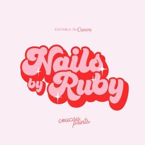 Premade Retro Logo Design Canva Template, Girly Business Branding, Lash Nail Salon Beauty Branding,  Watermark, Pink Red Logo Editable, Her