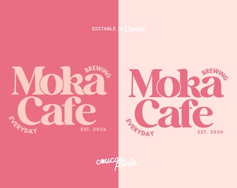 Premade Pink Logo Design Canva Template, Small Business Branding, Cafe Bakery Coffee Shop Branding,  Watermark, Peach Pink Logo Editable