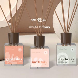 ModernReed Diffuser Bottle Label Template, Editable Room Fragrance Bottle Label Design, DIY Diffuser Oil Sticker, Product Brand | Pearl
