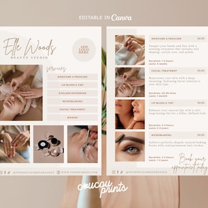2-Page Esthetician Flyer Template, Beauty Studio Flyer, Beautician Flyer, Beauty Salon Cosmetics Flyer, Beauty Specialist Flyer Canva, Elle