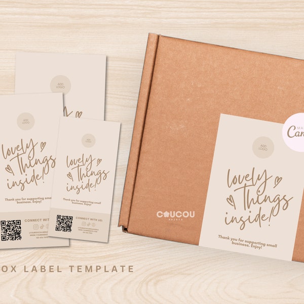 Box Label Template Canva, Editable Box Seal Label Design, Custom Branded Packaging Box Seal Label, Package Label Sticker Printable - Tofi