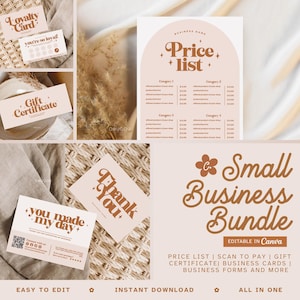 Small Business Bundle, bearbeitbare Dankeskarte, Verpackungseinlage, Preisliste, Geschenkzertifikat, Rechnung, Bestellformular Canva-Vorlage, Gänseblümchen