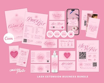 Pink Lash Extension Business Bundle, DIY Lash Aftercare Card, Lash Loyalty Card, Business Card Lash Shampoo Label, Thank You Card Canva, Feb