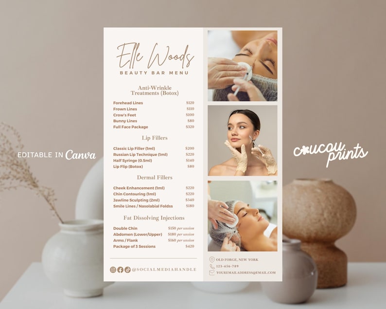 Aesthetic Price List Design Templates, Beauty Salon Botox Lip Filler Fat Removal Menu Catalog, Nurse Injector Price, MedSpa Price Menu, Elle image 1