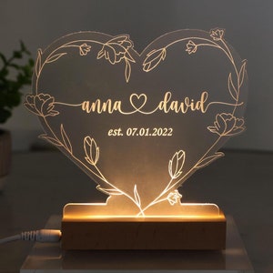 Light Up Heart Name Sign | Custom Heart Sign | Personalized Night Light with Names And Date | Valentines Day Gift | Anniversary Gift