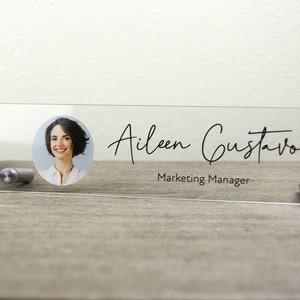 Photo Desk Name Plate - Script | Office Name Sign | Custom Acrylic Name Plate | Executive Desk Sign | New Job Office Décor | Promotion Gift