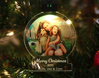 Custom Photo Snow Globe Ornament, LED Color Changing Christmas Ornament, Personalized Holiday Keepsake
