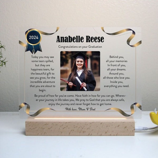 Light Up Graduation Certificate | Personalized Photo Plaque | Graduation Certificate with a Custom Quote | Class of 2024