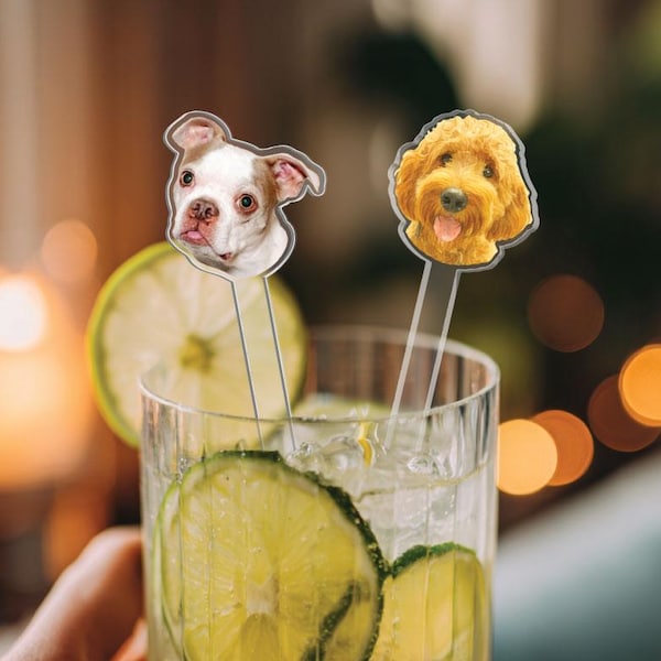 Custom Drink Stir Sticks – Personalized with Pet or Person’s Face | Cocktail Stirrer, Event Bar Decor, Party Accessory