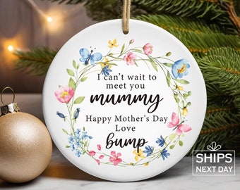 First Mothers Day Gift from Bump, Mummy to Be Gift from Baby Bump, Pregnancy Ornament Gift, Baby Keepsake, Ceramic Ornament with Giftbox