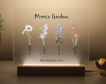 Light Up Birth Flowers Print with Names | Mom's Garden | Grandma's Garden | Family Birth Month Flowers | Christmas gifts