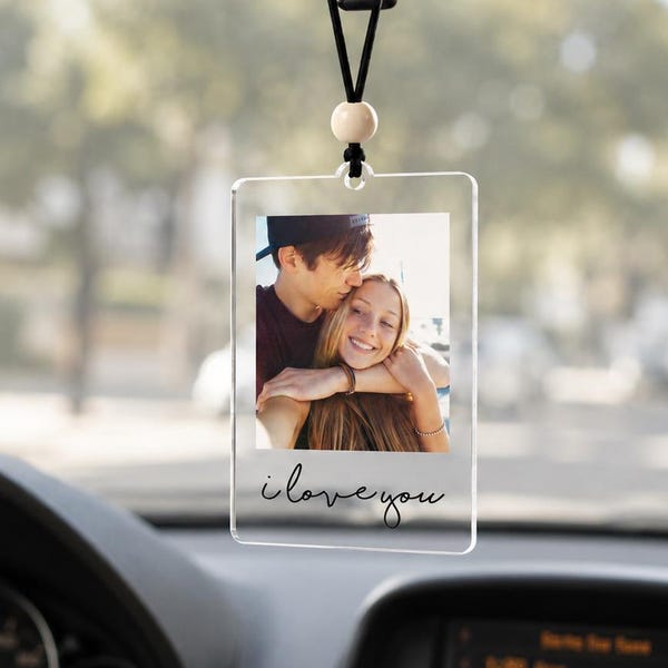 Personalized Car Mirror Hanging Photo | Photo Car Ornament | Photo Drive Safe | Rearview Mirror Ornament