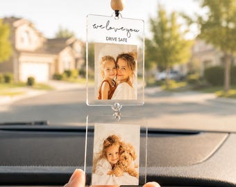 Foto personalizada para colgar en el espejo retrovisor del coche – Etiquetas personalizadas para fotos – Regalo para seres queridos, recordatorio para conducir con seguridad