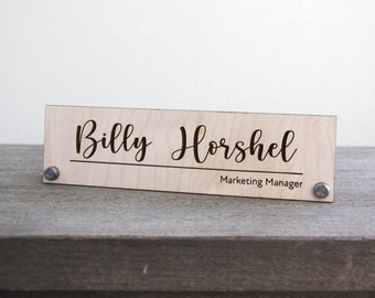 Laser Engraved Desk Name Plate, Custom Wood and Acrylic Office Name Sign, Executive Desk Gift