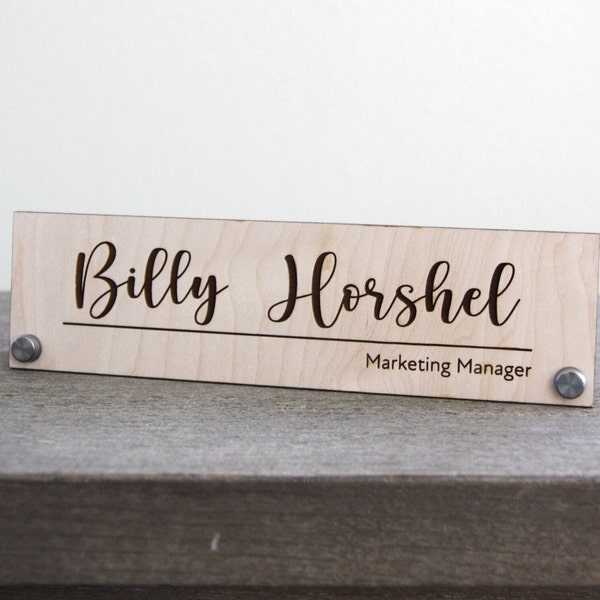 Script - Laser Engraved Desk Name Plate | Office Name Sign | Wood Name Plate | Executive Desk Sign | New Job Gift | Promotion Gift