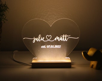 Light Up Heart Name Sign | Custom Heart Sign | Personalized Night Light with Names And Date | Valentines Day Gift | Anniversary Gift
