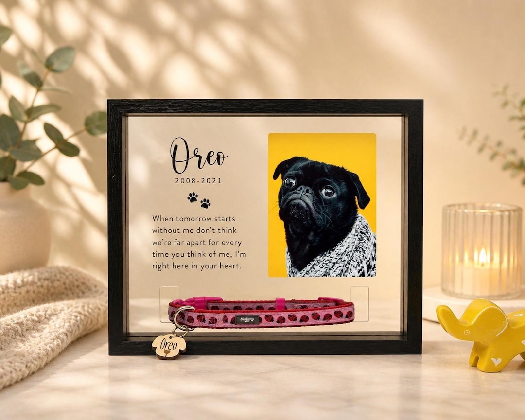 Custom Pet Memorial Frame With Collar Holder, Personalized Pet Loss ...