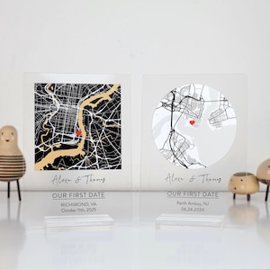Custom Map Acrylic Plaque, Personalized Location Gift, Our First Date Map, Anniversary Gift, Wedding Location Decor, LED Night Light