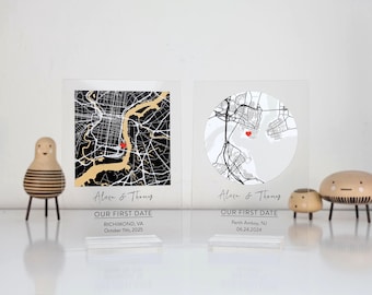 Custom Map Acrylic Plaque, Personalized Location Gift, Our First Date Map, Anniversary Gift, Wedding Location Decor, LED Night Light